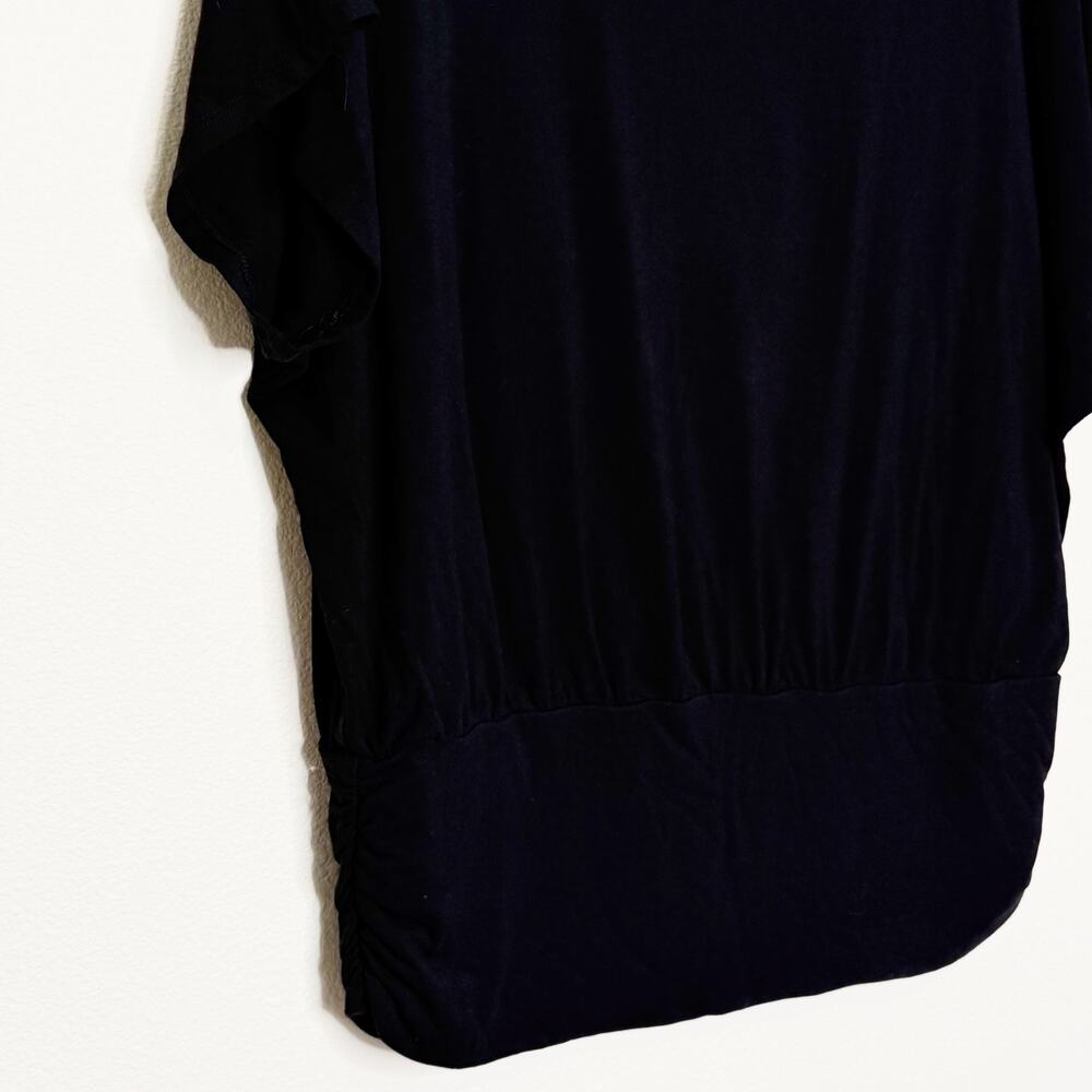CHICO'S Touch of Cool Ruched Banded Hem Top Dolman Sleeve Black Womens Size L - Picture 4 of 9